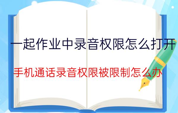 一起作业中录音权限怎么打开 手机通话录音权限被限制怎么办？